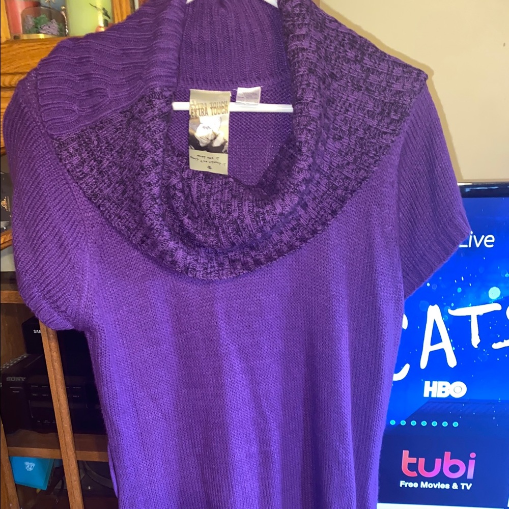 Purple Extra touch cowl neck sweater